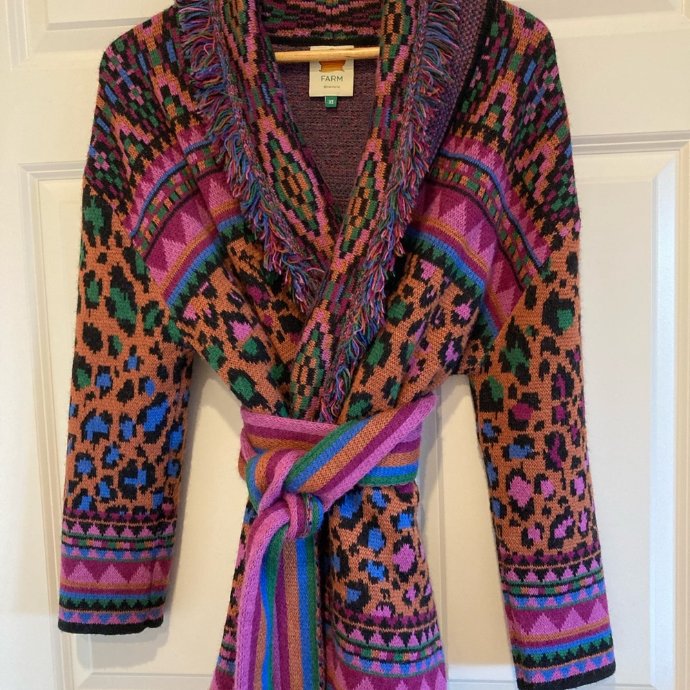 FARM Rio Multicolor Patterned Cardigan Wrap Sweater SZ XS - Picture 3 of 7